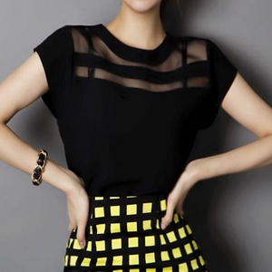 フレンチスリーブシフォントップス　シアーブラウス　G0055