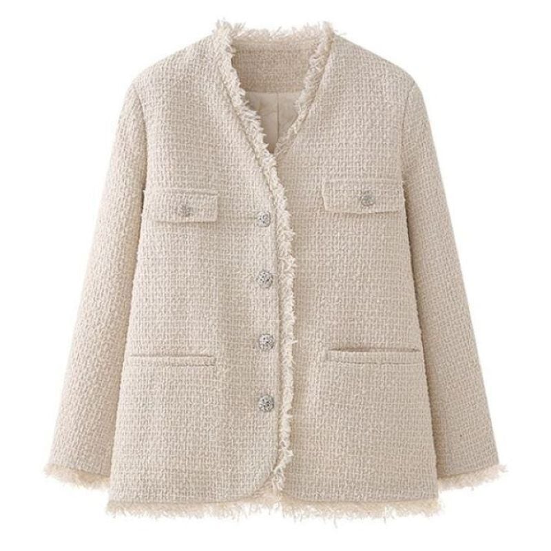 Colorless fringe tweed jacket 2 colors V1251