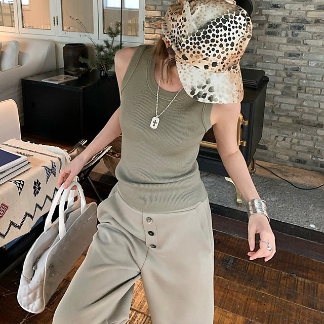 シルクブレンドリブニットタンクトップ［XS-L］