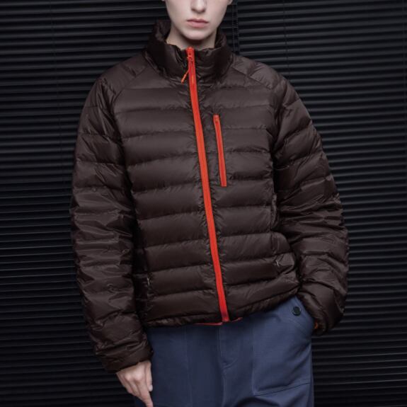 Full-zip short down jacket with logo ◇2color H0938 | Pay ID