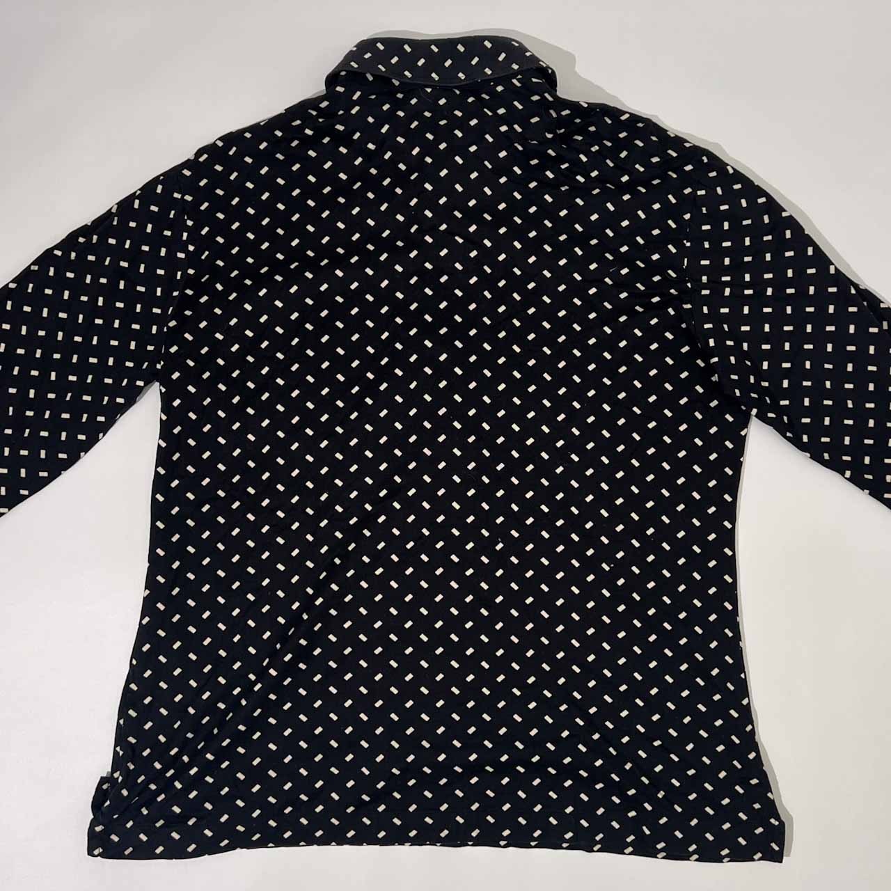 70s 80s BLACK PIA ピア 総柄 天竺 長袖 ポロシャツ L/ブラック系/メンズ/ライカ/ビンテージ