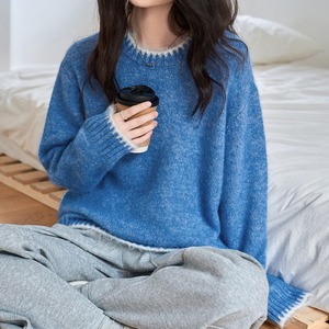 fuzzy round neck knit top