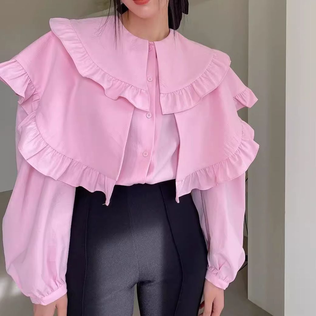 Pink large lapel blouse