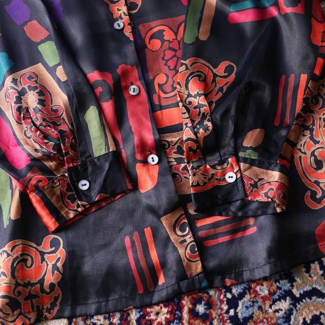 colorful art pattern satin fabric loose shirt
