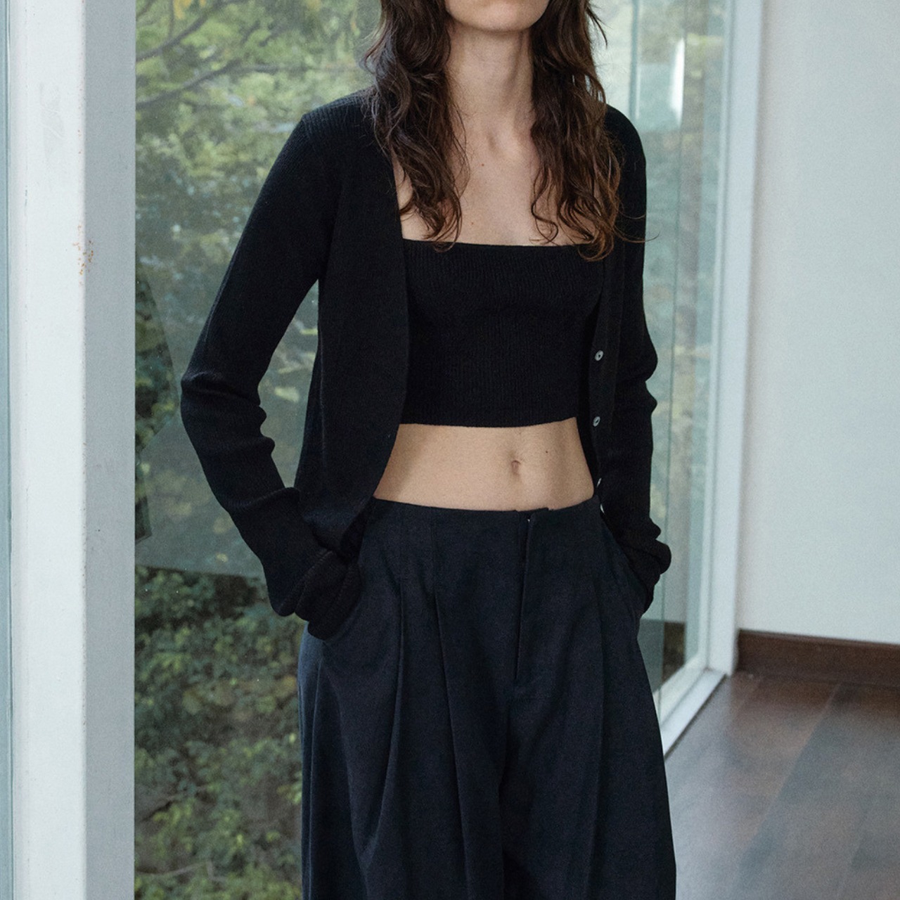 Ribbed V-Neck Cardigan 【3color】 T3551