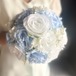 白バラ×水色×パールラウンドブーケ☆ブートニア