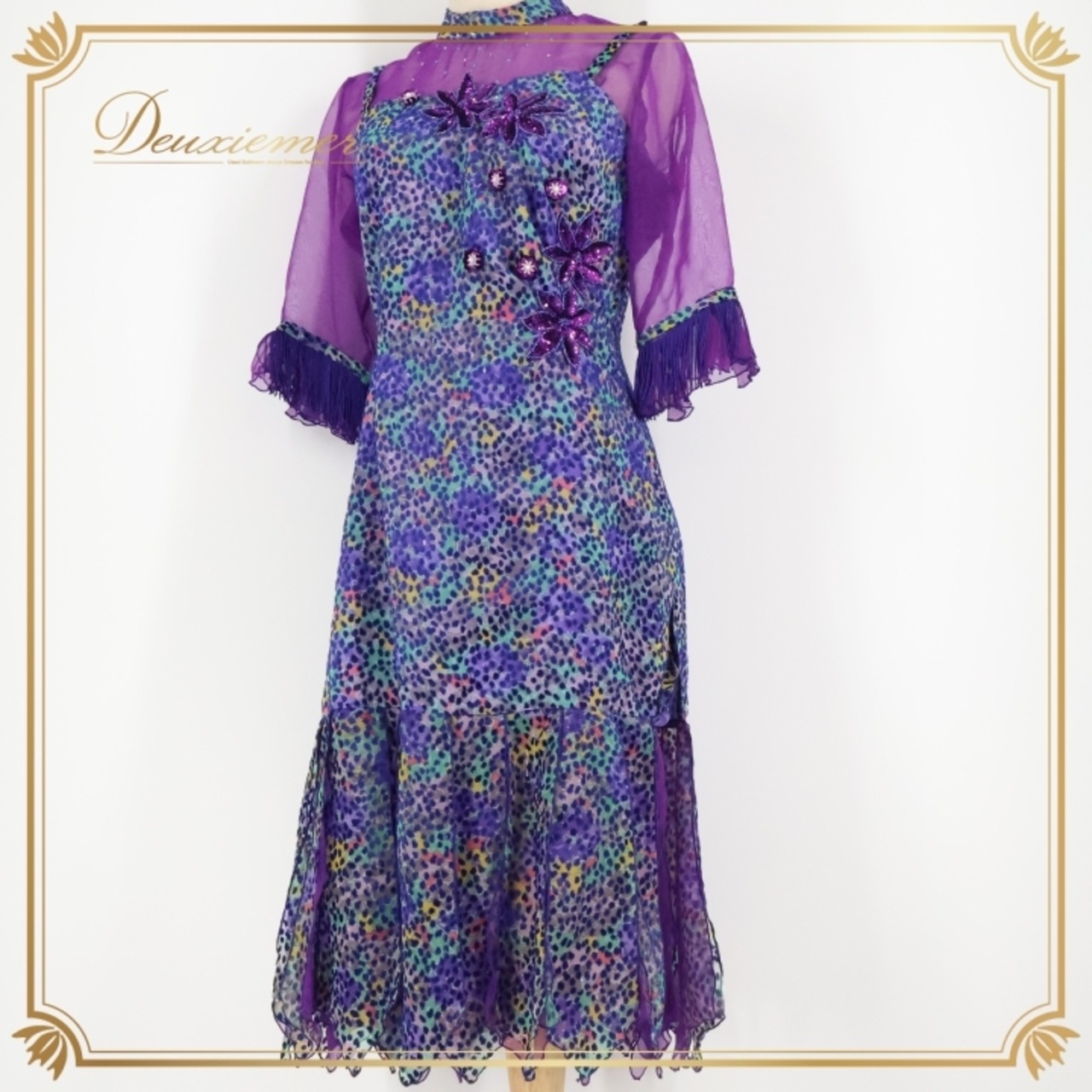 社交ダンス 衣装 スタンダード ドレス ワンピース パーティ衣装 女性用 オールシーズン パープル系 紫 Bright Proceed ブライトプロシード 紫系 マルチカラー ドレス Mサイズ 洗練されたデザイン ニュアンスカラー 社交用 踊りやすい ステージ衣装 特別な日 おしゃれ 上品な印象 清潔感 プロフェッショナル 日本製 厚手ポリエステル 上質素材 伸縮性無し パーティー ヴィンテージ風 フェミニン シンプルエレガンス