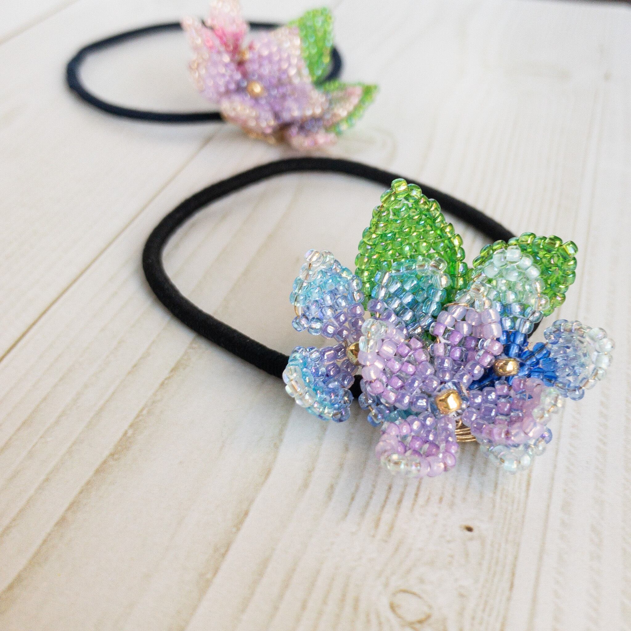 new！！紫陽花メッセージヘアゴム各￥1280 紫陽花のヘアゴムの編み方② - YouTube