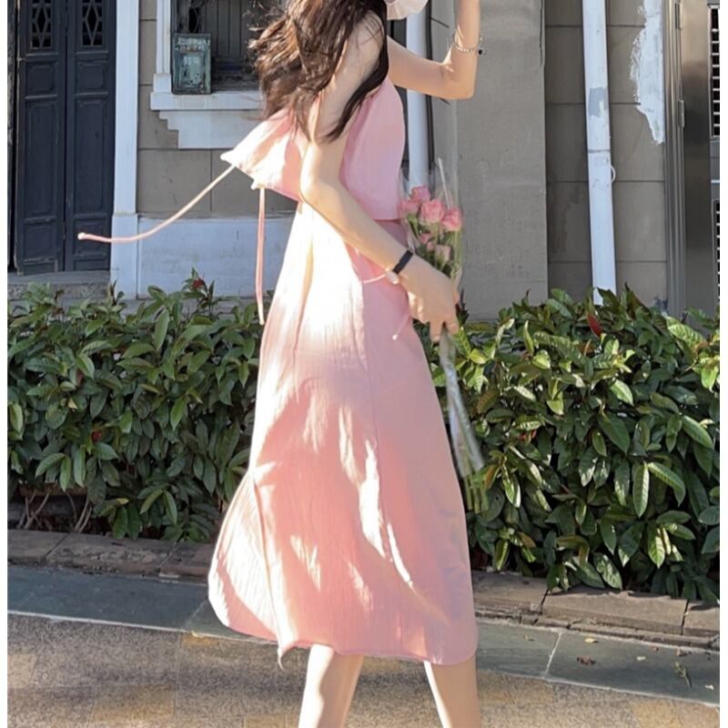 ドレス サマー薄手ロングスカート ピンク 大人ガーリー スウィート キュート カジュアル 夏物 萌量不足85708761650