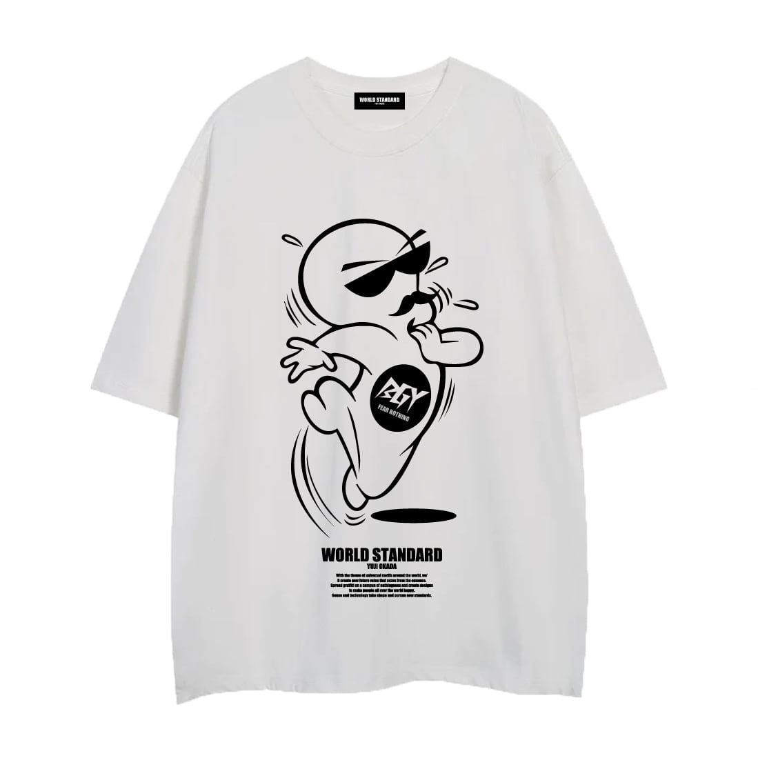 日本未入荷 WOOHA★プリント チェックスリーブTシャツ WORLD STANDARD×BGYコラボ/クルーネックプリントTシャツ/WSHT