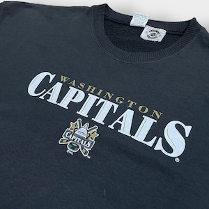 NHL カナダ製 ワシントン・キャピタルズ Washington Capitals スウェットシャツ トレーナー XXL ビッグシルエット ロゴ プリント クルーネック 黒 アイスホッケー プロチーム SWEATSHIRTS US古着