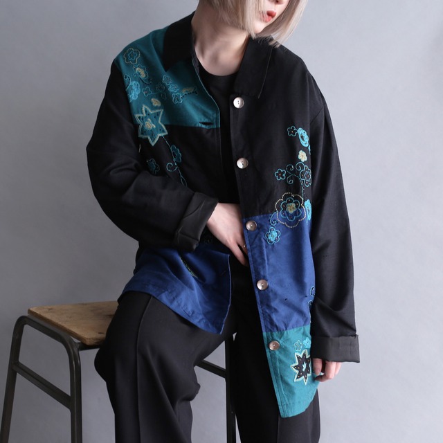 panel pattern flower embroidery design shirt jacket