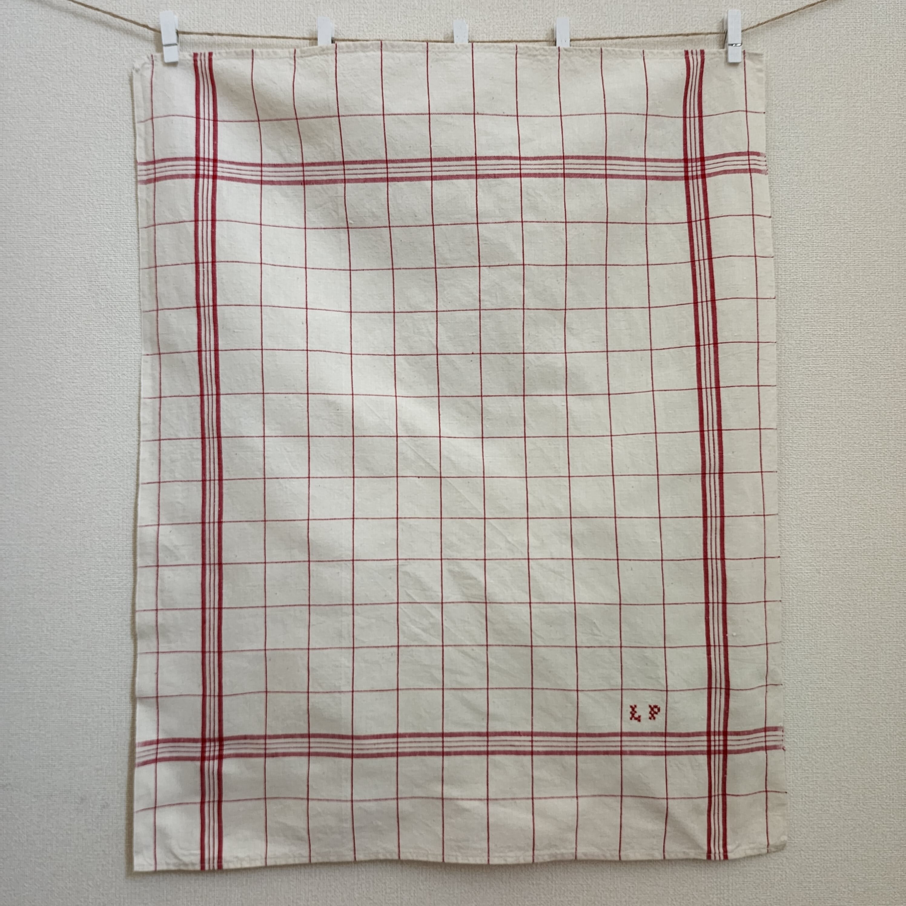 フランスアンティーク トーション・キッチンクロス / 赤チェック柄 LP