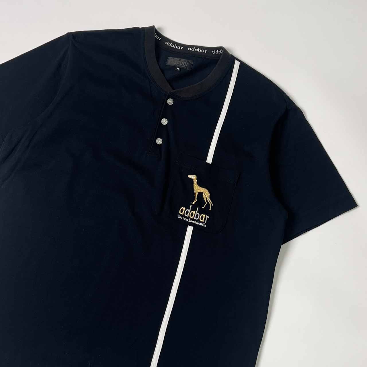 adabat アダバット バンドカラー 鹿の子 半袖 ポロシャツ M/ネイビー ブラック メンズ ゴルフ