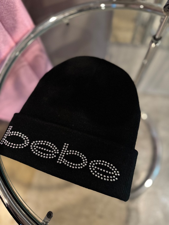 bebe kirakira logo black knit hat