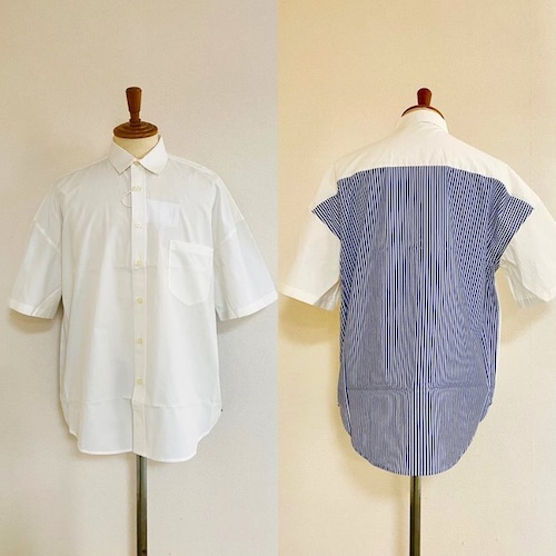 Half Sleeve Over Size Switch Shirts　White Mix