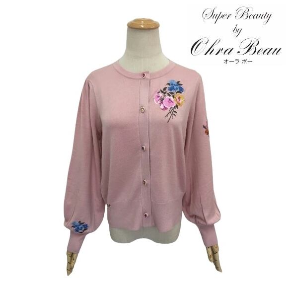 スーパービューティー カーディガン花刺しゅう入りニットカーデ  