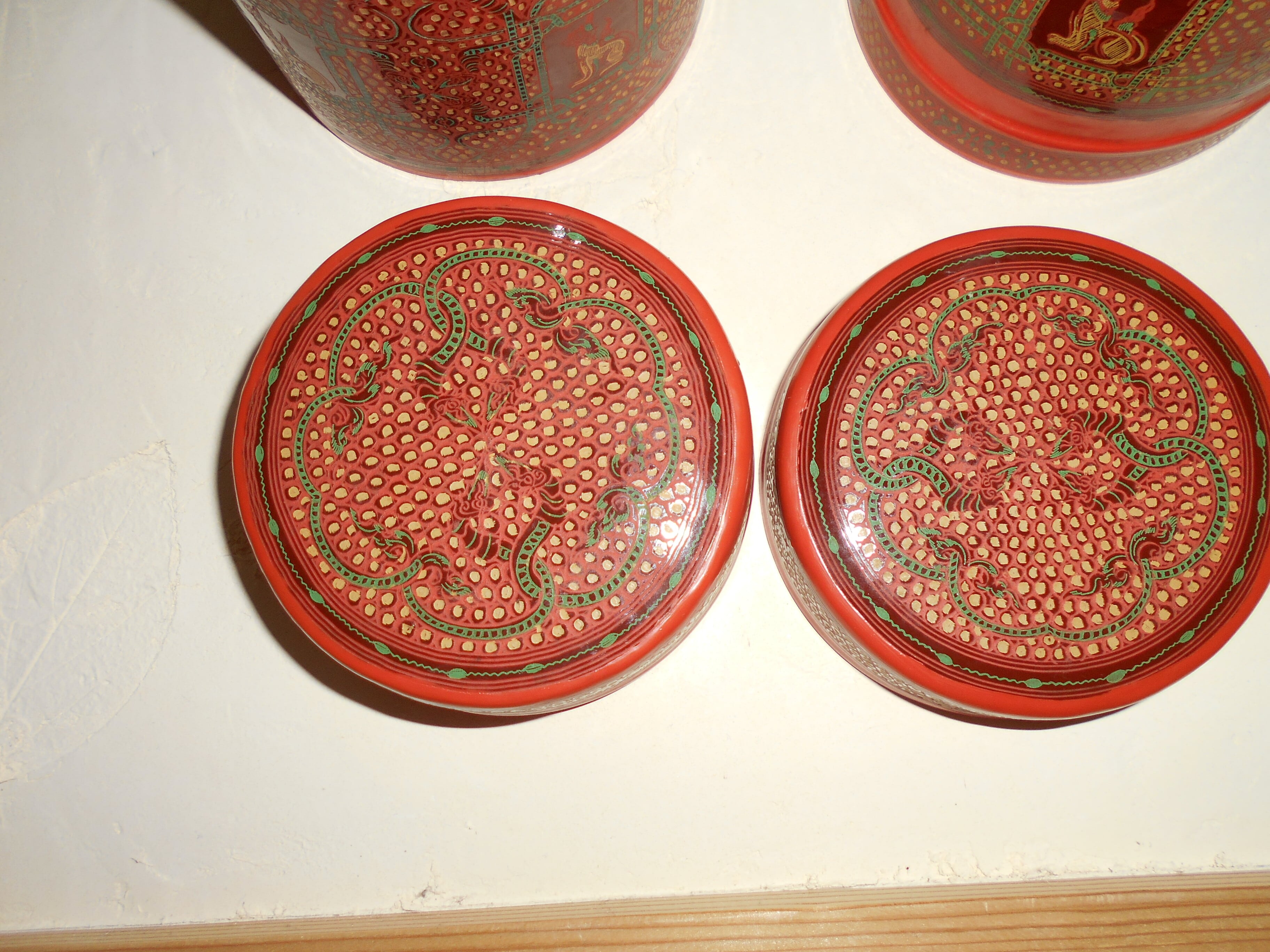 ボトムを作り続け40年 アンティーク ビルマ キンマ 漆器 細密画 3段式