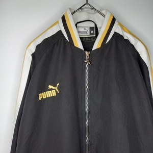 90s　プーマ　ナイロン　ブルゾン　MA-1　総メッシュ　襟ライン　ブラック　M