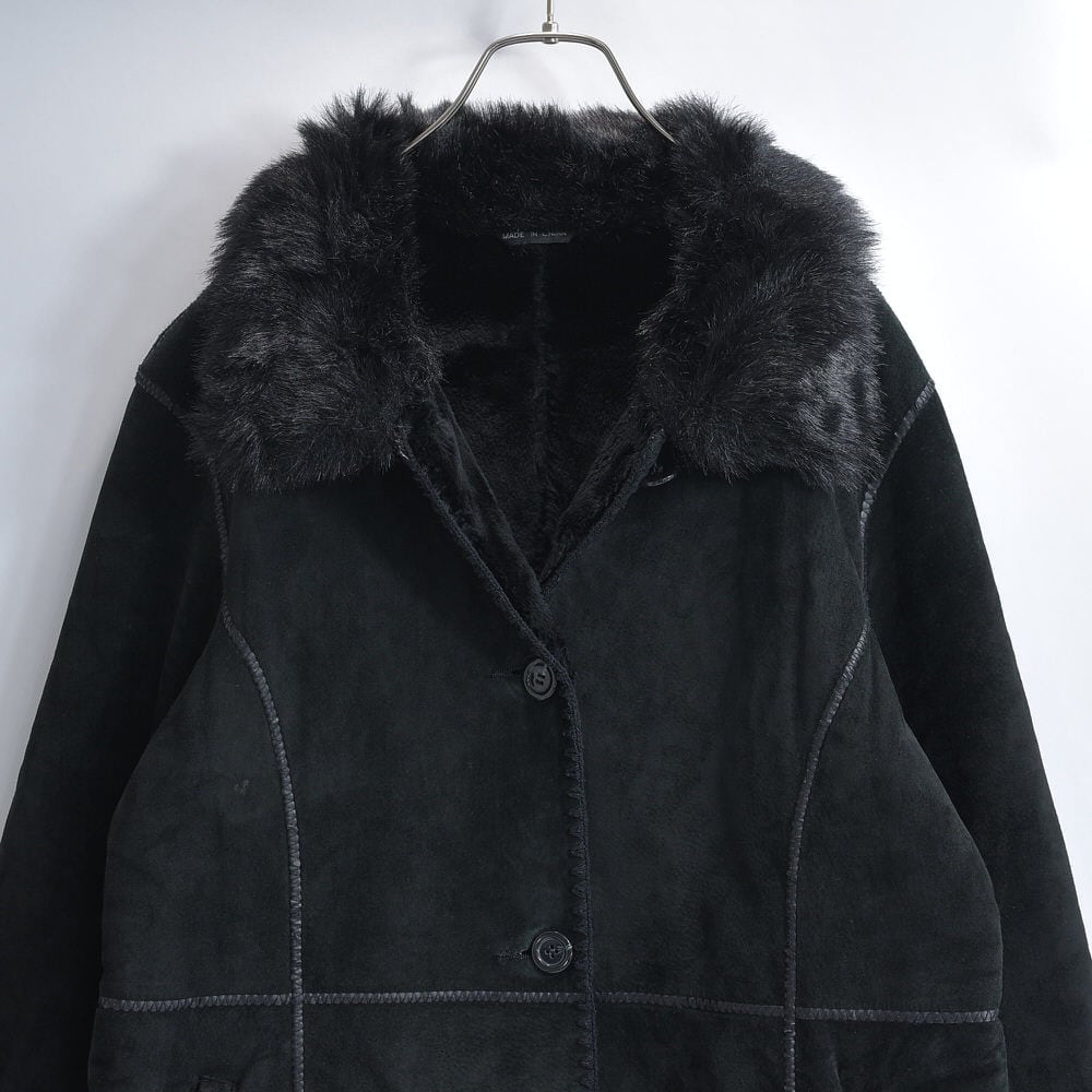 90~Y2K Wilsons Leather ウィルソンズレザー ファーコンビネーション スエードレザーコート ライニングファー ジャケット 本革 ブラック ヴィンテージ ビンテージ USA アメリカ古着 レディースLサイズ