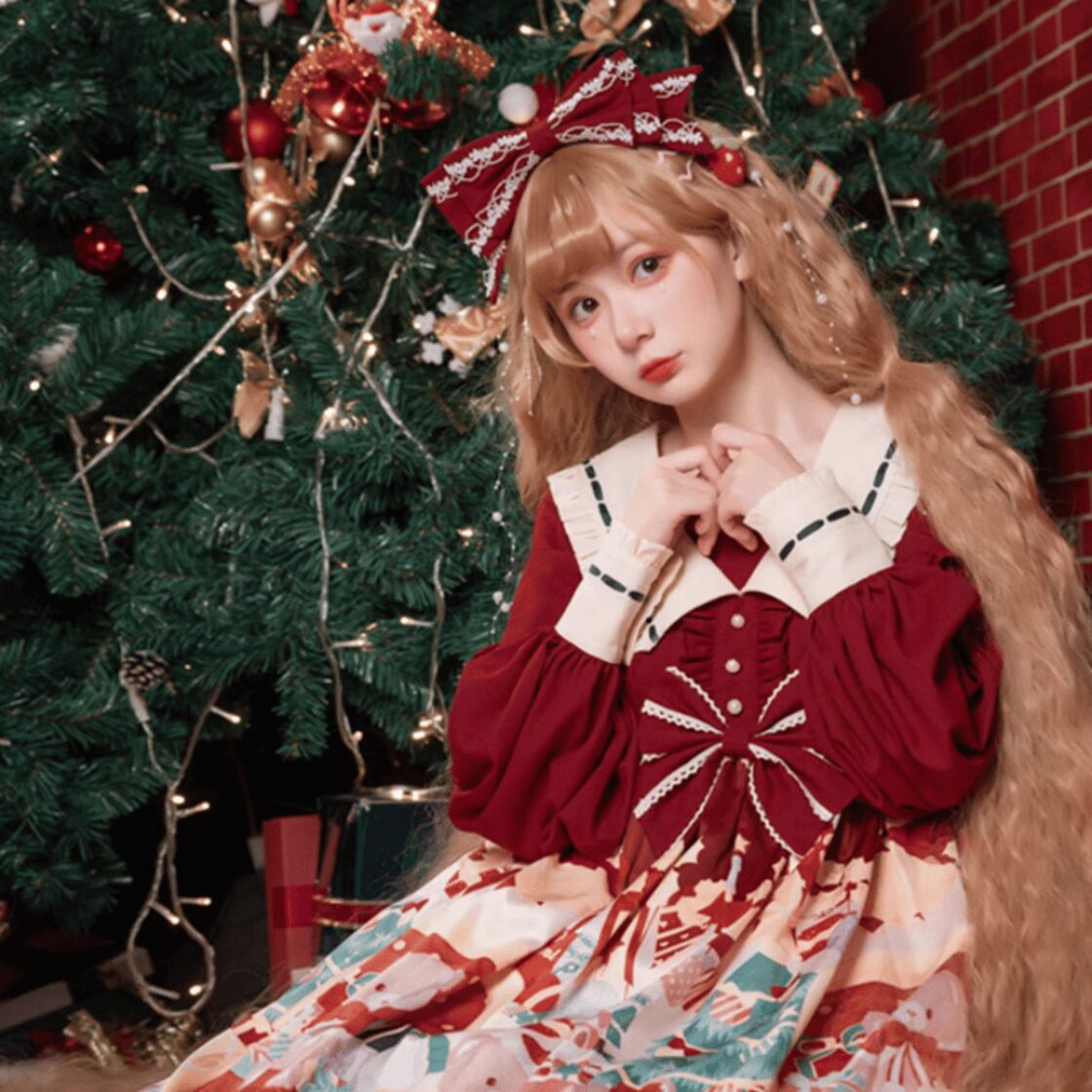 サブカル 服 地雷系 通販 甘ロリ ワンピース クリスマス くまちゃん柄