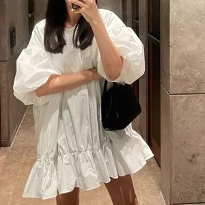 Gather Frill Puff Sleeve Dress W00270