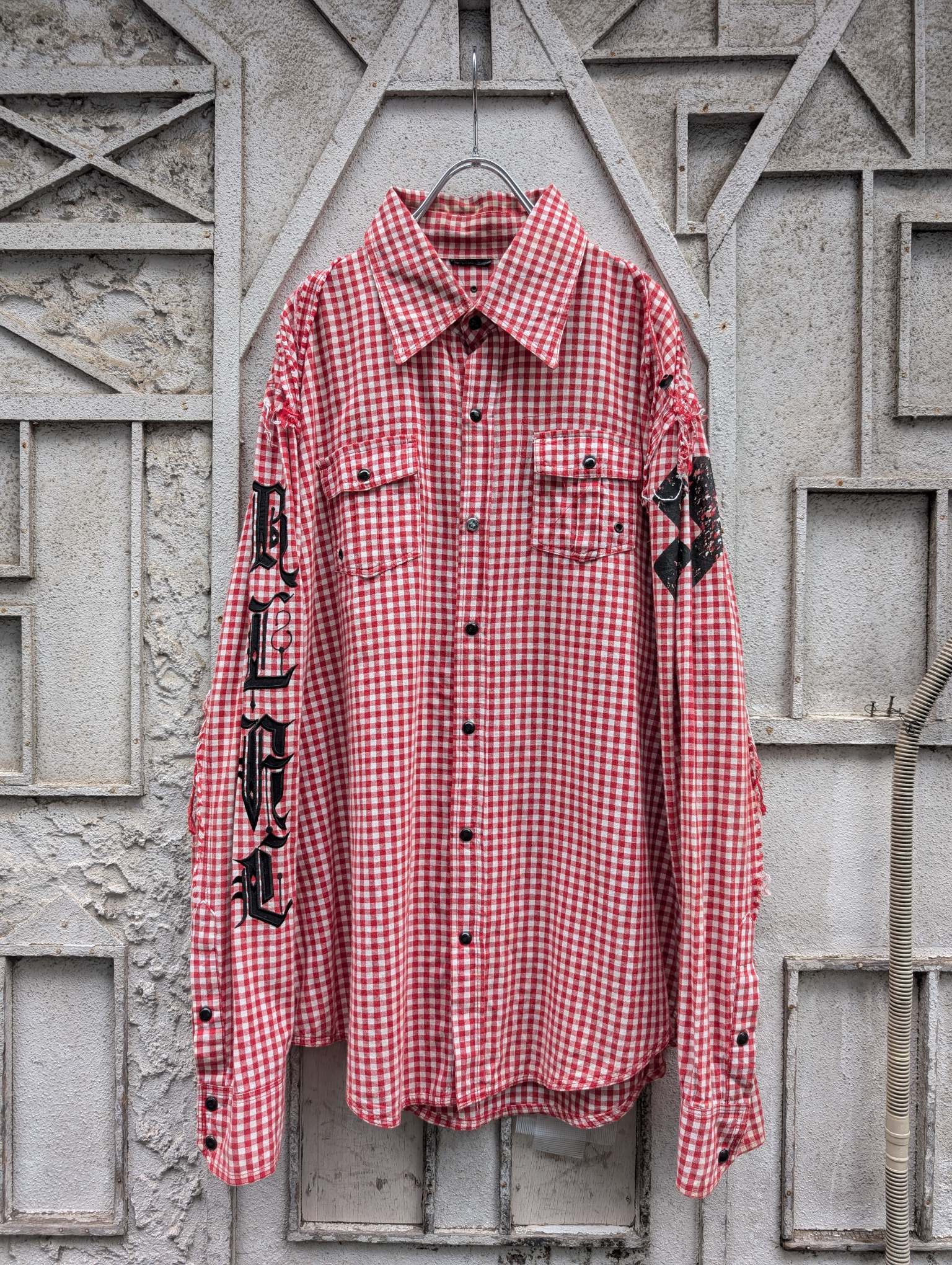 "GRUNGE" embroidered gingham check shirt