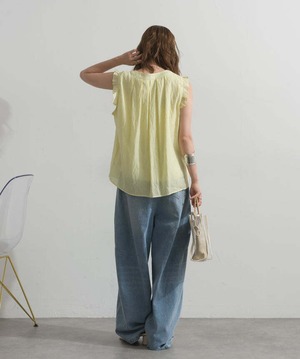 b421 ハイウエストベルトループデザインデニムパンツ blue