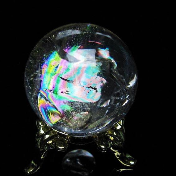アイリスクォーツ 水晶 丸玉 虹入り 28mm 水晶玉 置物 スフィア 141-6929