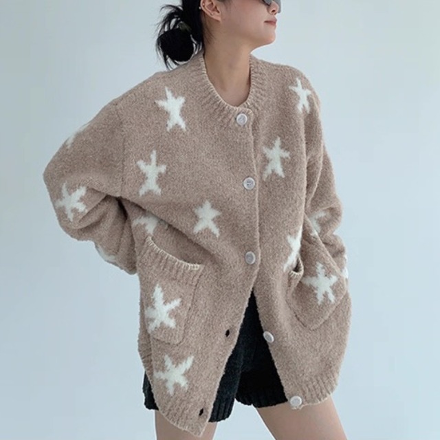 star loose knit cardigan　スタールーズニットカーディガン　J1578