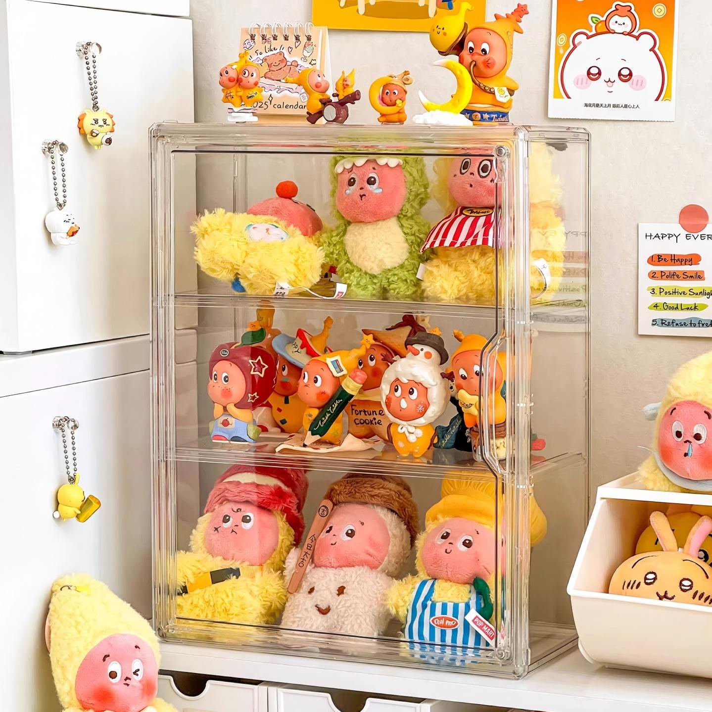 ぬいぐるみ 収納ケース 3段階 前開き磁吸ドア 5-20cm人形対応 透明