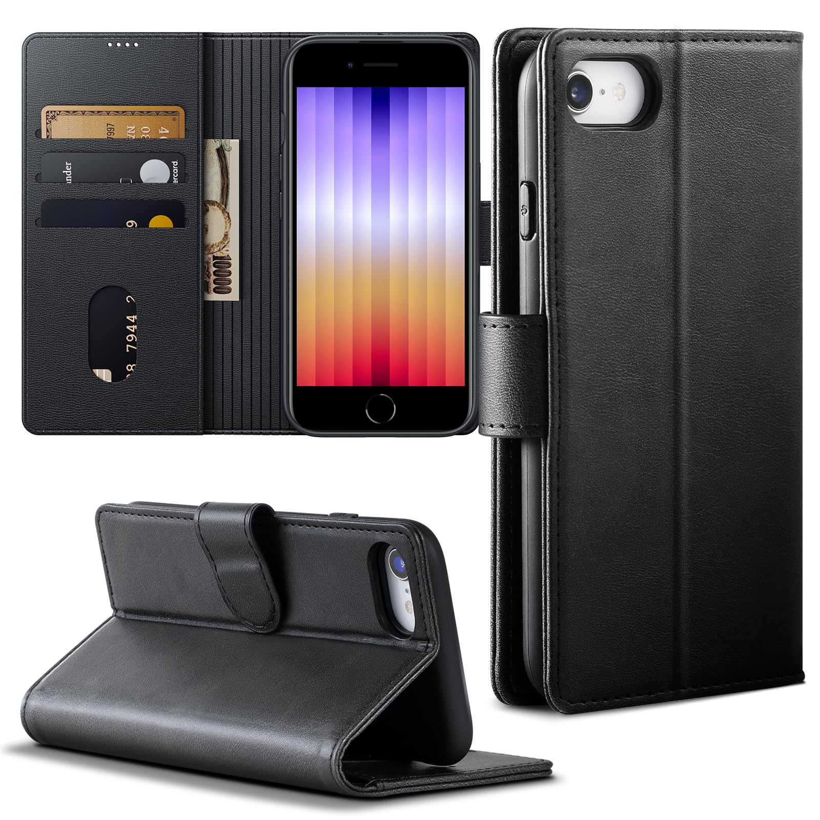 NIMASO iPhone SE3/SE2/8/7用ケース 手帳型 財布型 PUレザーケース 携帯カバー カード収納 全面保護 耐衝撃 スタンド機能