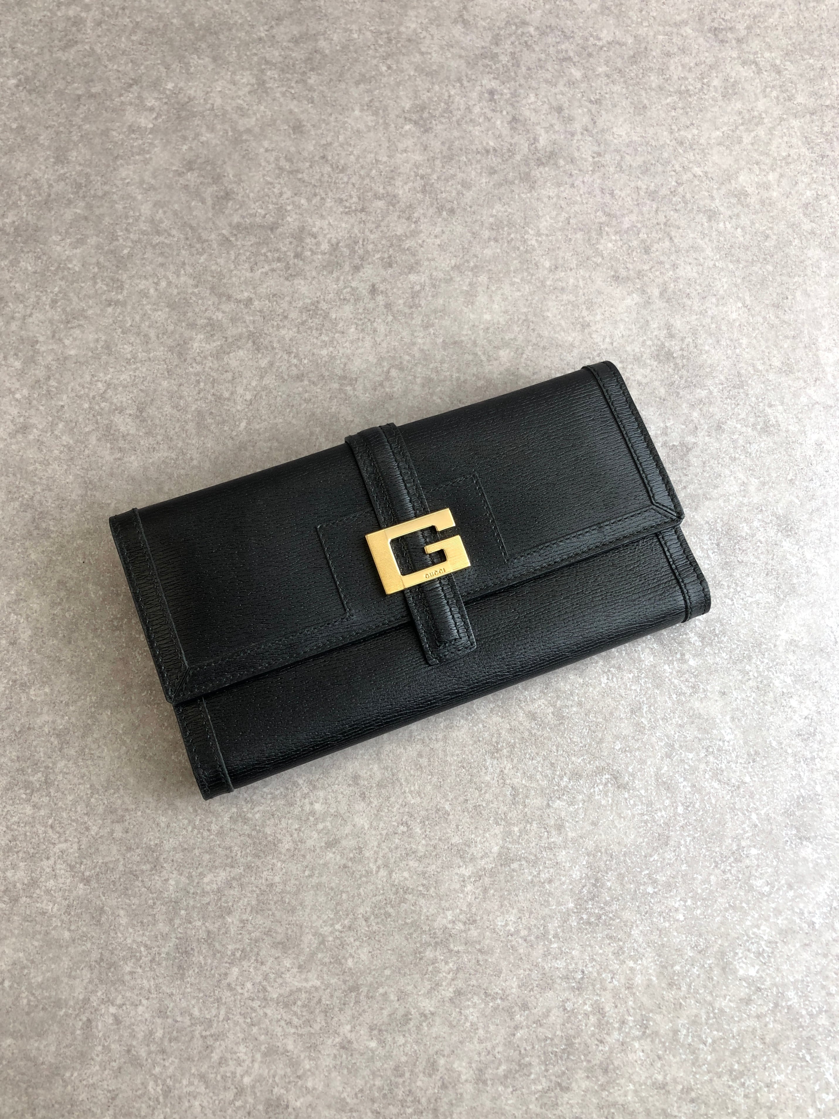 GUCCI グッチ 財布 ブラック ロゴ レザー 長財布 vintage ヴィンテージ オールド dyaswj
