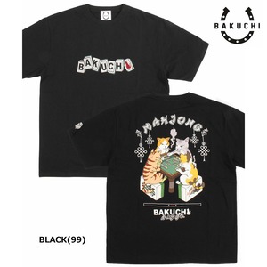 BAKUCHI バクチ 麻雀 雀猫 バックプリント 半袖 Tシャツ メンズ コットン 刺繍ロゴ グラフィック ストリート 826533 春夏 BLACK