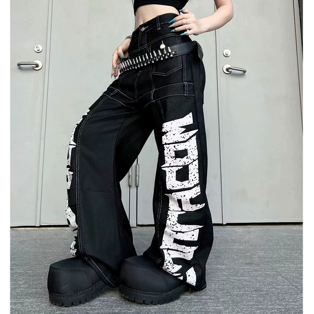 グランジビッグロゴパネルラインワイドデニムパンツ 1col R02912