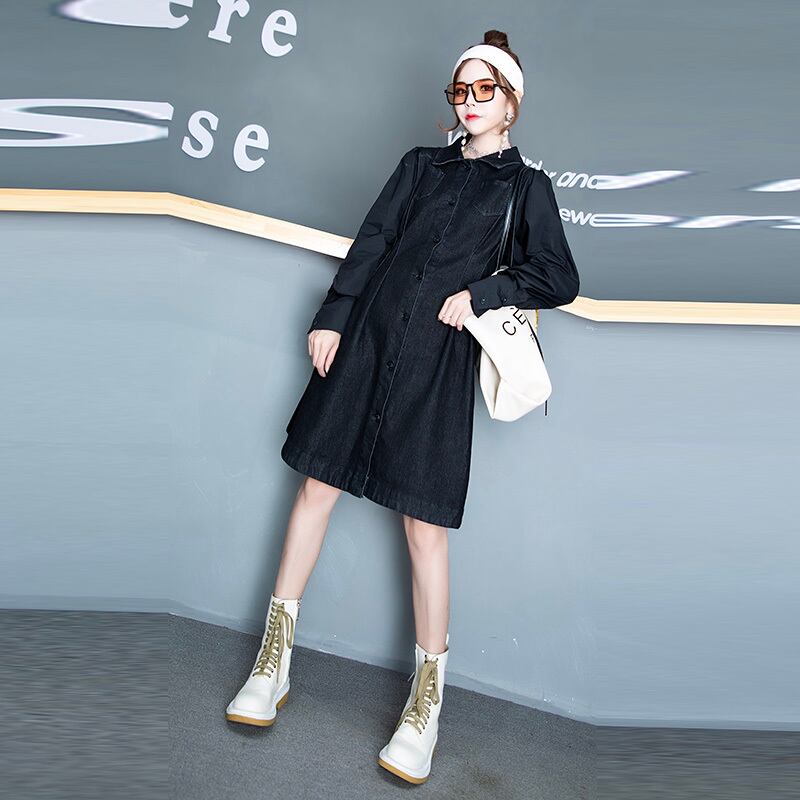 2020年のファットウェアプラスサイズの秋の服、年齢を減らす新しい秋のファットmmウエストスリムデニムドレス ミックスインファッション967882241