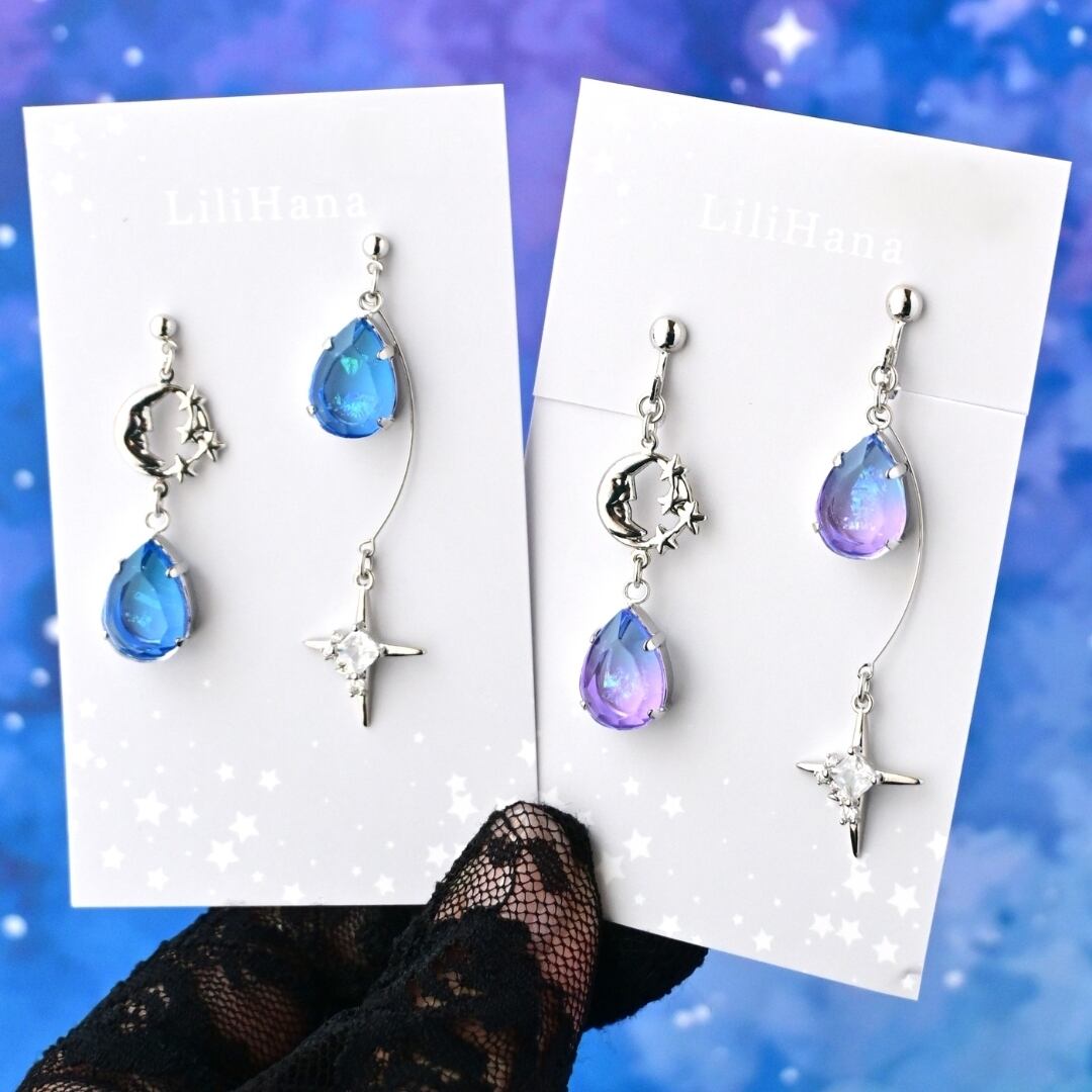 しずくピアス・イヤリング／ブルー【琉球ガラス工房 雫】 | Pay ID