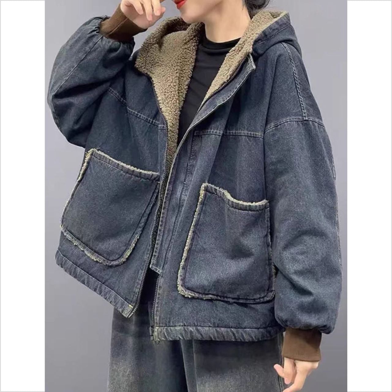 裏ボア付き ヴィンテージデニムフードジャケット Ln00387