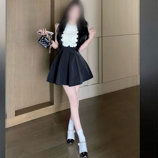 レース ノースリーブ ミニワンピース ワンホン 韓国 フェミニン お嬢様