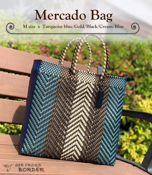 M Mercado Bag (Normal handle) Turquoise blue/Gold/Black/Cream/Blue