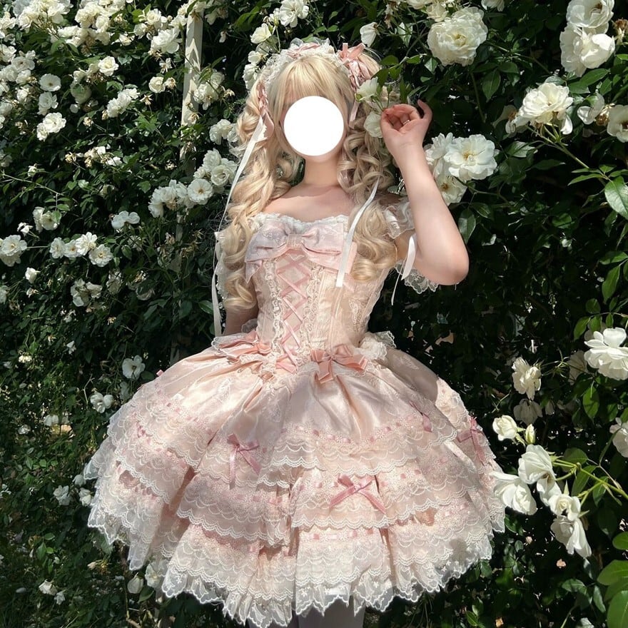 甘ロリ ドレス ふんわりお姫様シルエットフリル多段ティアード リボン