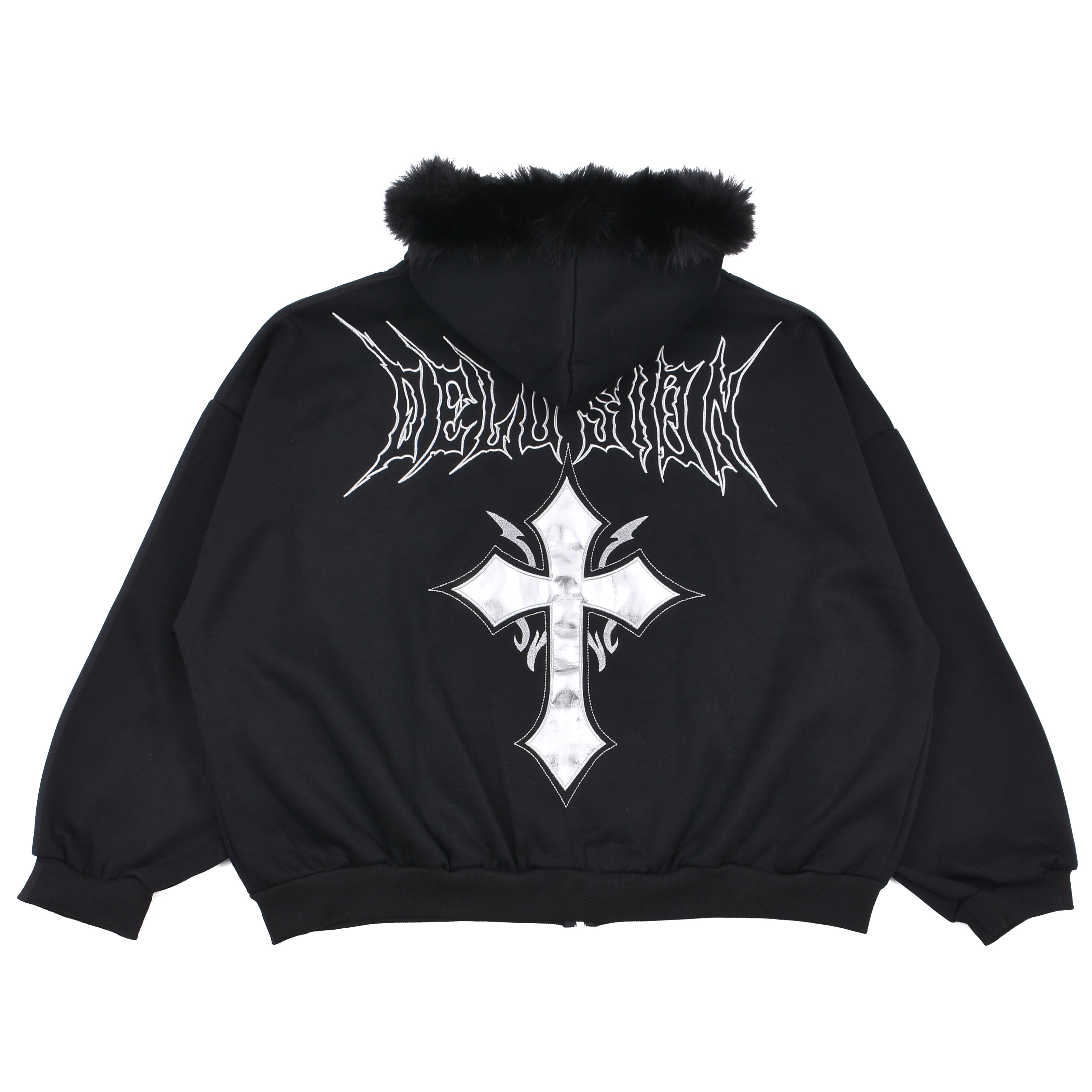 2/25 完売WHITE再入荷！】新作☆メタルクロスフードファーZIPパーカー