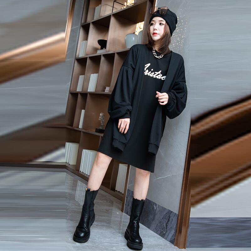 ツーピースTシャツドレスツーピーススーツ2020新しい秋ファットmm薄いウエスタンスタイルプラスサイズレディース秋物 ミックスインファッション51121123105