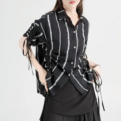 Ruched striped design shirt C1579