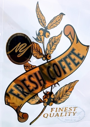 ゴールドリーフ調ステッカー FRESH COFFEE 01