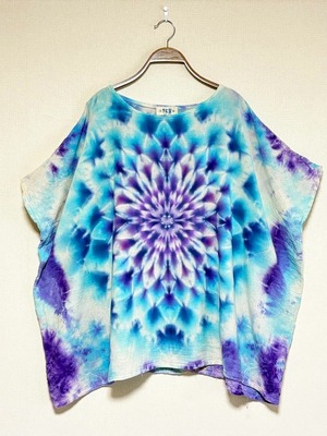 タイダイ Tie-dye 新型ブラウス 幻想的な曼荼羅模様 ブルー×パープル ムラ染め Hippies Dye最新作 HD24-96