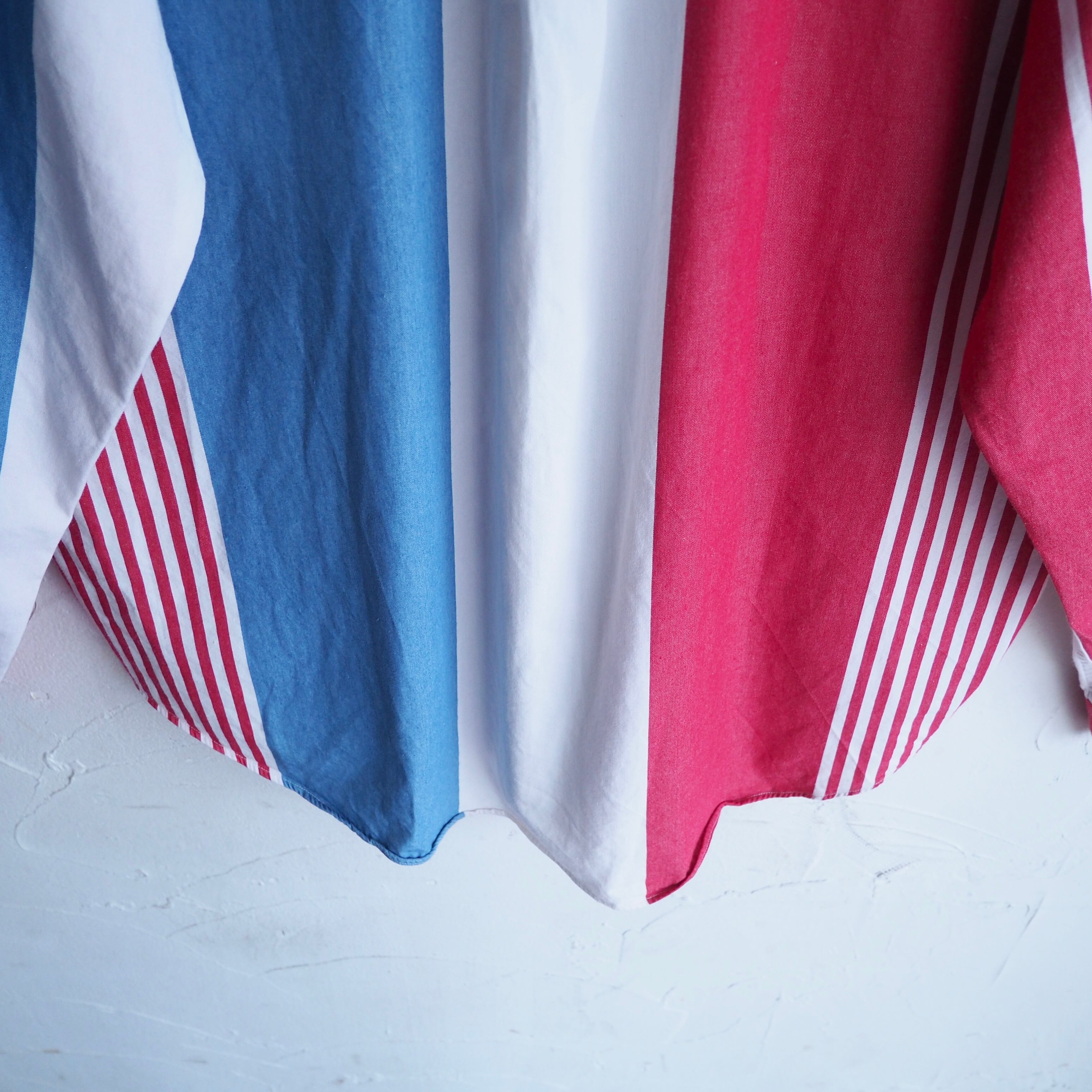 1990s ” Nautica ” tricolor color stripe pattern button down shirt (made in Usa)