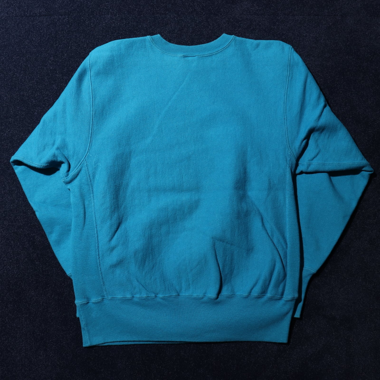 L ターコイズブルー 目無し無地 90s USA リバースウィーブ  