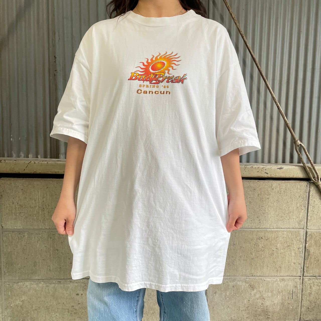 90年代 Budweiser バドワイザー カメレオン アドバタイジング 企業ロゴ プリントTシャツ ビール メンズXL相当 古着 90s  ヴィンテージ ビンテージ バックプリント 両面プリント アニマル 動物 ホワイト 白【Tシャツ】 | cave 古着屋【公式】古着通販サイト