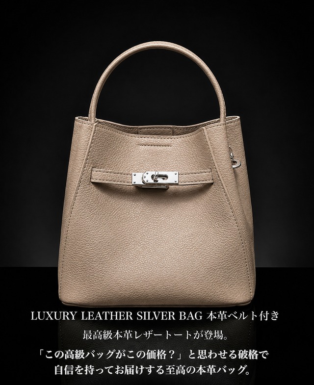 LUXURY LEATHER SILVER BAG BEIGE 本革ベルト付き【BLB-26011】